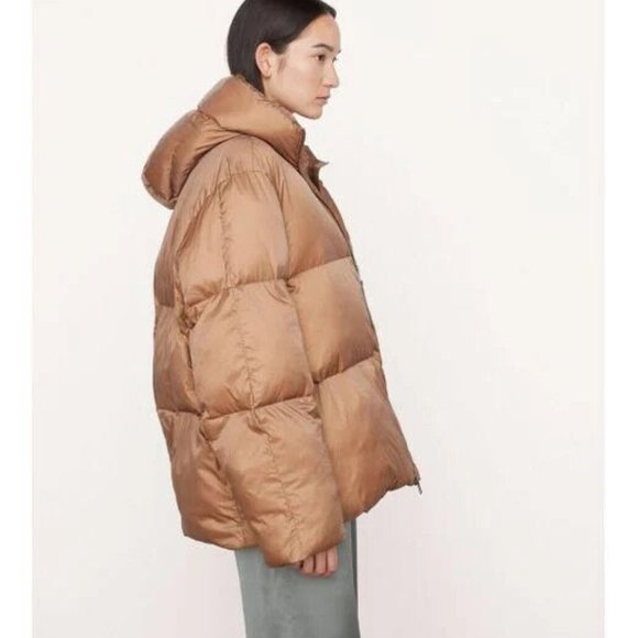 VINCE Puffer Jacket Hoodie Mocha Nylon Women Size Medium New Tag $845 - Picture 3 of 12